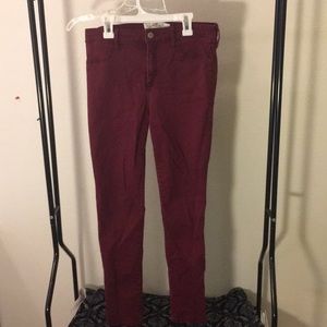 Maroon denim mid rise pants